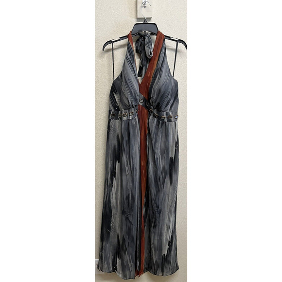 Lane Bryant Women's Gray Red Halter Neck Maxi Dress Size 22 Light Padding NEW - Picture 1 of 12